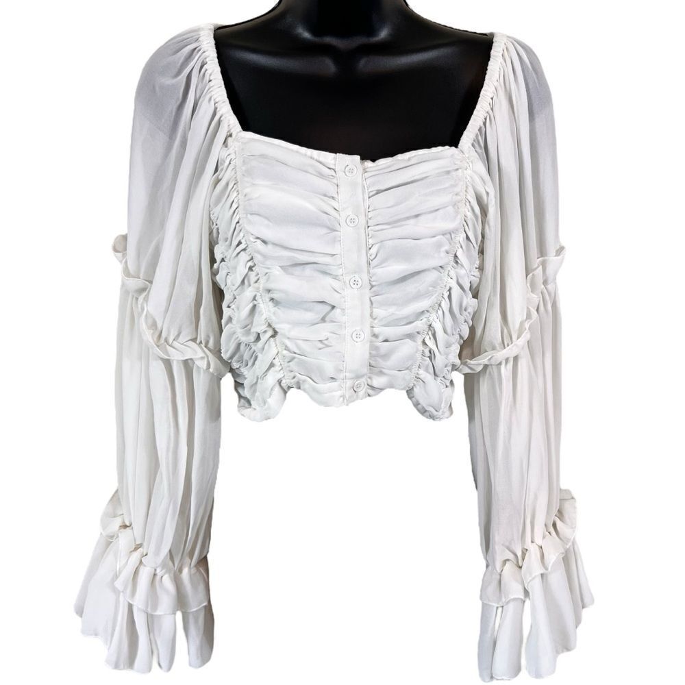 Fanco White tiered bell sleeve top